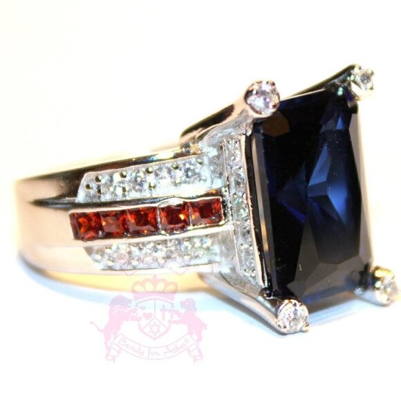USA American Flag Independence Day Patriot Blue Red White Cz 925 Silver Ring 10 - Picture 2 of 8